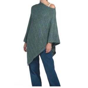 PORTOLANO Lambswool Angora Nylon Blend Women's Poncho Sweater Blue OS NWT